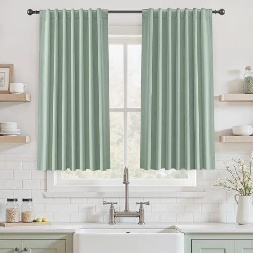 Vista 17 de UHITECH Cortinas opacas de 35 pulgadas de largo para sala de estar, 2 paneles, cortina opaca corta para cocina para ventanas pequeñas, cortinas
