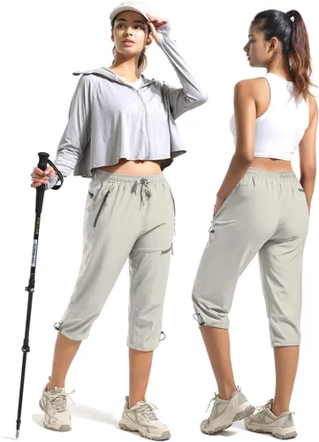Vista 35 de BVVU Pantalones cargo capri de senderismo para mujer, ligeros, de secado rápido, pantalones deportivos impermeables para exteriores, pantalones