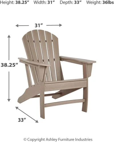 Vista 3 de Diseño de autor por Ashley - Silla para patio exterior Sundown Treasure Adirondack de HDPE, color marrón claro