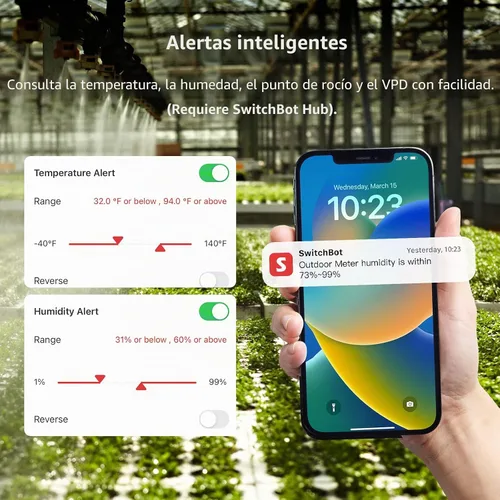 Vista 6 de SwitchBot IP65 Termómetro Higrómetro para interiores y exteriores inalámbrico Alcance Bluetooth de 394 pies, termómetro para refrigerador