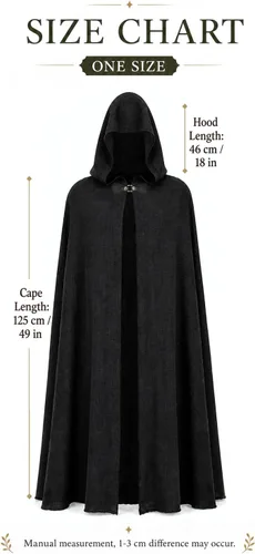 Vista 2 de JPXH Juego de capa medieval con cinturón y muñequeras para disfraz de Negro