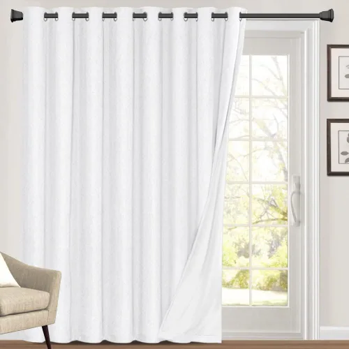Vista 65 de Cortinas con textura de lino 100% opacas de 64 pulgadas de largo, juego de 2 paneles de cortinas de lino opacas con forro aislante térmico que Arena