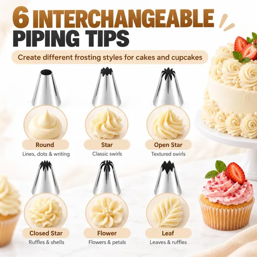 Vista 4 de Stainless Steel Cake Decorating Gun Kit with 6 Icing Piping Tips，S+L