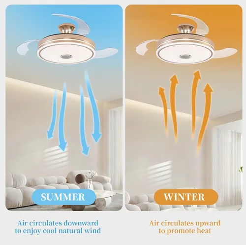 Vista 2 de Ventilador de techo retráctil, 42 pulgadas modernas luces de ventilador de techo LED de perfil bajo Ventiladores de techo, para dormitorio