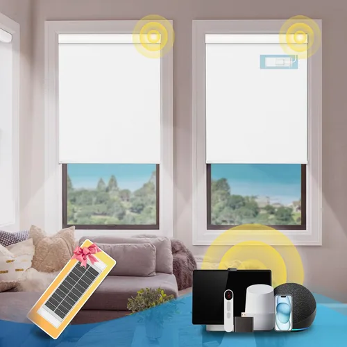 Vista 9 de DENFOON Persianas enrollables de tamaño personalizado con panel solar, persianas eléctricas térmicas opacas con control remoto para ventanas