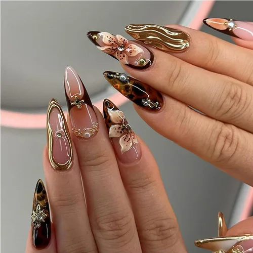 Vista 71 de Uñas postizas a presión medianas con diseño geométrico blanco almendra – 24 uñas postizas reutilizables de ABS brillante, fácil de aplicar, juego