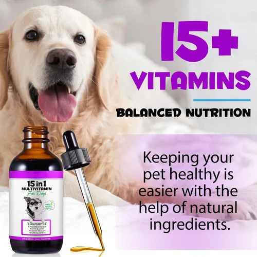 Vista 2 de Gotas multivitamínicas 15 en 1 para perros, gotas multivitamínicas líquidas