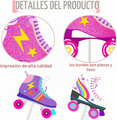 Vista 4 de 36 piezas de patines de ruedas para cupcakes, decoración de fiesta de cumpleaños, estilo retro, hip hop, temática de patinaje, para cupcakes para 80