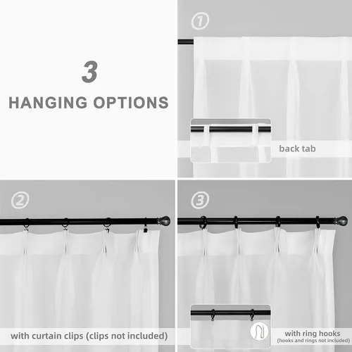Vista 8 de DriftAway Cortinas plisadas transparentes de 96 pulgadas de largo, juego de 2 paneles con pestaña trasera, cortinas verticales traslúcidas