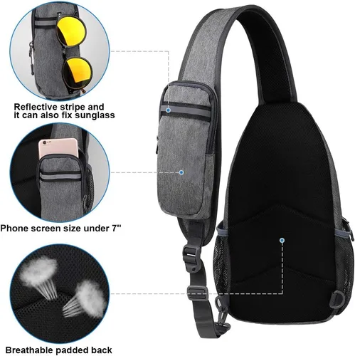 Vista 149 de Waterfly - Mochila cruzada tipo bandolera para viajes y caminatas, bolsa de pecho, Gris, talla única
