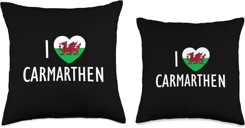 Vista 3 de I Love Carmarthen Wales Flag Heart Dragon Welsh Throw Pillow