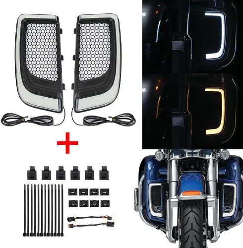 Vista 4 de Luces de ventilación Road Glide, intermitentes, circulación diurna, luces laterales para motocicletas 2015-2020 (negro)