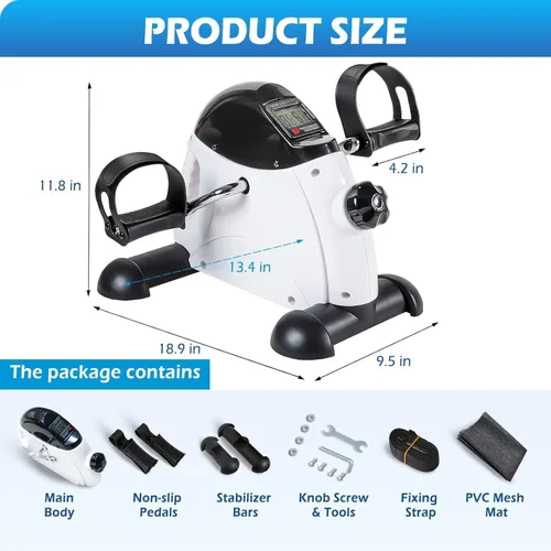 Vista 7 de TABEKE Ejercitador de pedales de bicicleta para debajo del escritorio, mini bicicleta estática para ejercicio de brazos/piernas, ejercitador