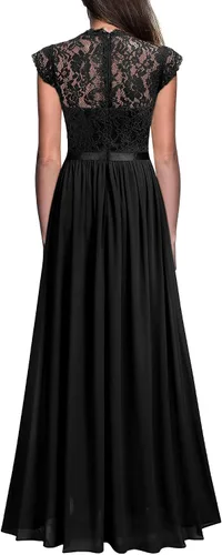 Vista 2 de Miusol - Maxi vestido floral con encaje para fiesta de noche y uso formal para mujer