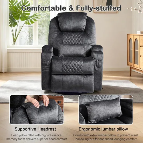 Vista 11 de Sillón reclinable giratorio de doble motor 240° (gris terciopelo, 2)
