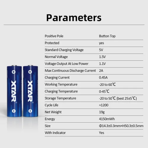 Vista 2 de Baterías AA XTAR 1.5V 4150mWh (4 piezas 1.5V AA 4150mWh)