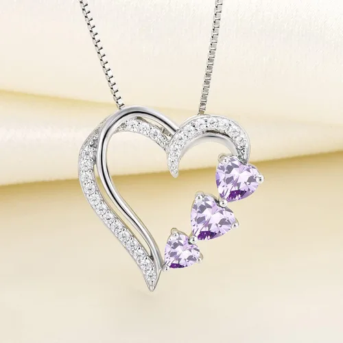 Vista 4 de YL Collar de corazón de plata de ley 925 con colgante de corazón y corazón para mujer