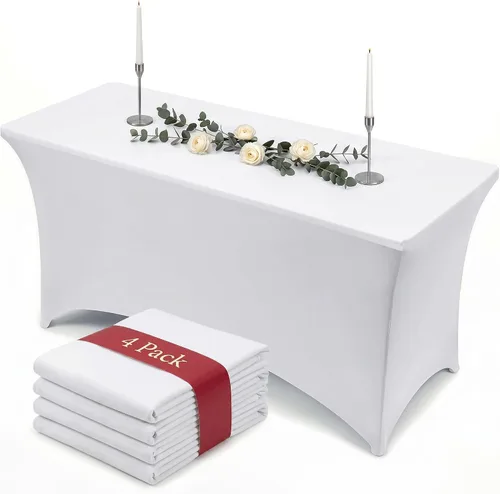 Vista 60 de Utopia Kitchen Mantel rectangular de spándex de 4 pies [1 unidad, negro] 200 GSM elástico, ajustado, lavable y resistente a las arrugas, cubierta