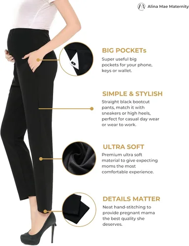 Vista 2 de Pantalones de maternidad cómodos elásticos para mujer, pantalones capri casuales de embarazo para el trabajo