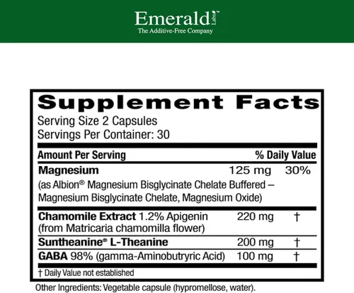 Vista 2 de Emerald Labs Calma cerebral - Suplemento de salud cerebral con GABA, Albion Magnesio, Manzanilla y Suntheanine L-Teanina - Suplemento calmante