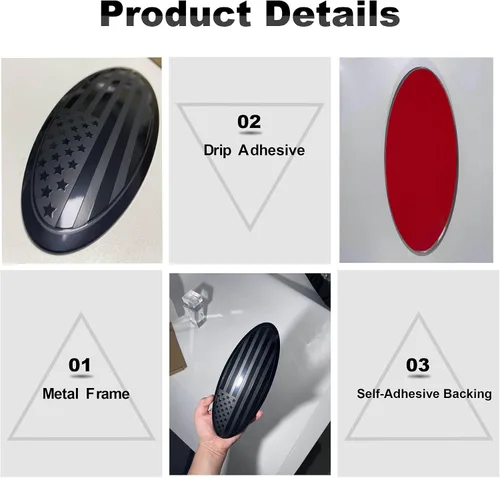 Vista 5 de Fit F150 Emblema de 9.5 pulgadas de superposición para parrilla delantera, portón trasero ovalado, bandera negra americana para Ford F150 2015-2021