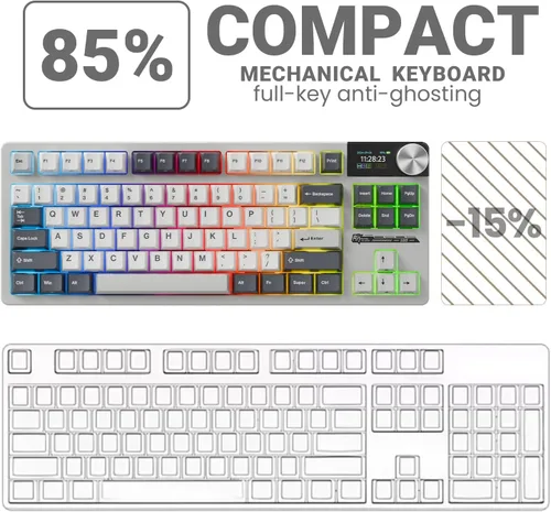 Vista 6 de RK ROYAL KLUDGE Teclado mecánico inalámbrico S85, teclado TKL con pantalla y perilla de trinquete, Bluetooth2.4GHzUSB-C, interruptores silenciosos