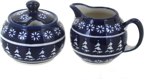 Vista 7 de Set de crema y azúcar de ballina de cerámica polaca Blue Rose