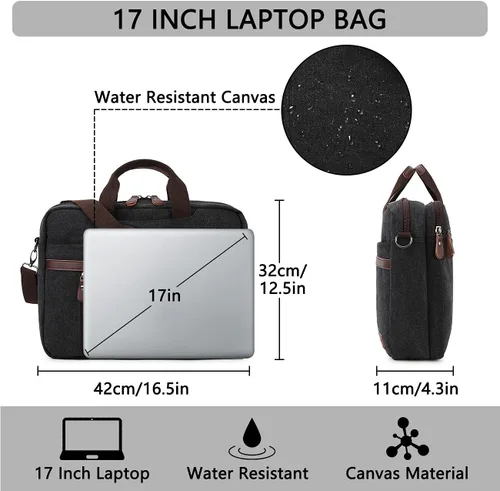 Vista 2 de RAVUO Bolsa de mensajero para hombre, resistente al agua de 17.3 pulgadas, maletín de negocios de lona para el trabajo y negocios..