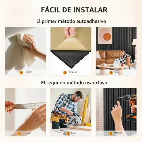 Vista 7 de Paneles de pared acústicos autoadhesivos, paneles acústicos a prueba de sonido de listones de madera para decoración de pared interior, paquete de 4