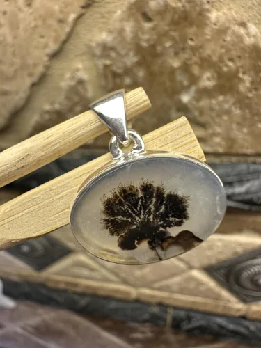 Vista 4 de Rare Scenic Dendritic Agate 925 Solid Sterling Silver Pendant 25mm