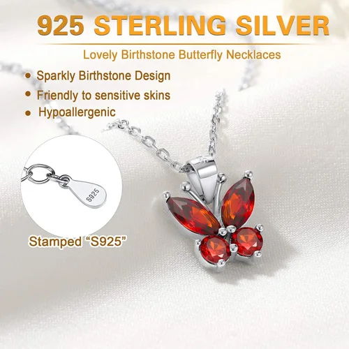 Vista 4 de Aretes de plata de ley con diseño de mariposa para mujeres y niñas, granate, amatista, azul, esmeralda, zafiro, rosa, mariposa, regalo de San