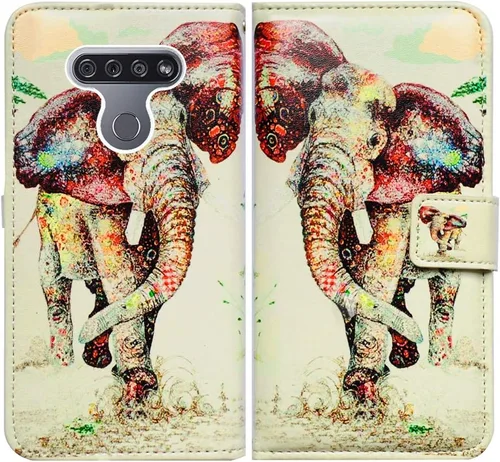 Vista 13 de Bcov Funda para LG K51/LG Reflect (LM-K500), diseño de libélula colorida funda de piel con tapa y ranura para tarjeta soporte para LG K51/LG Q51