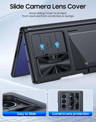 Vista 4 de Funda para Samsung Galaxy Z Fold 7 con tarjetero con bloqueo RFID, cubierta de lente deslizante integrada y protección de bisagra y protector