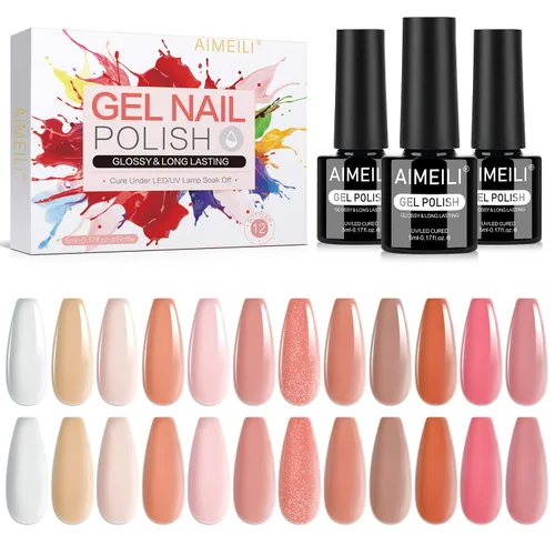 Vista 7 de AIMEILI Juego de esmaltes de uñas de gel nude – 12 colores sin hema, gelatina neutra, rosa, blanco lechoso, efecto transparente, manicura