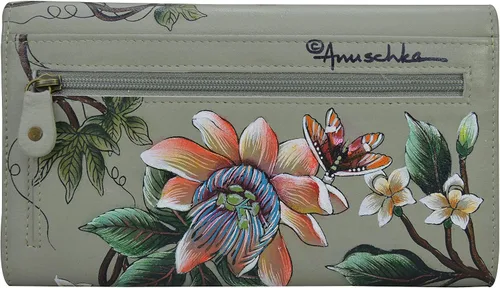 Vista 2 de Anuschka Cartera de piel auténtica pintada a mano con bloqueo RFID de tres pliegues para mujer