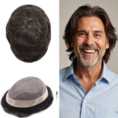 Vista 33 de Mens Toupee Hair Piece Real Human Hair Fine Mono Toupee para hombres Sistema de reemplazo de cabello para hombre Postizo Protesis Capilar Para