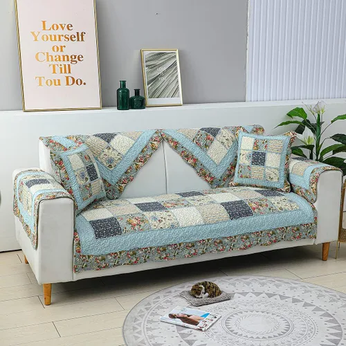 Vista 2 de vctops Fundas para sofá y sofá modulares de algodón bohemio con retazos, antideslizantes, para perros, gatos y mascotas, para sofá biplaza, sillón