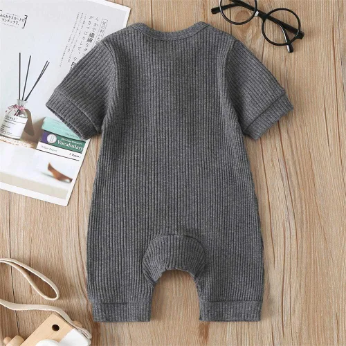 Vista 92 de Mameluco unisex de manga corta para bebé recién nacido, con botones, de una pieza, ropa de color sólido