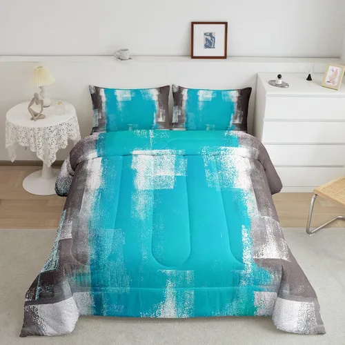 Vista 13 de Erosebridal - Juego de ropa de cama con edredón a cuadros de retazos tamaño individual, aguada geométrica en cuadrícula, conjunto retro grunge