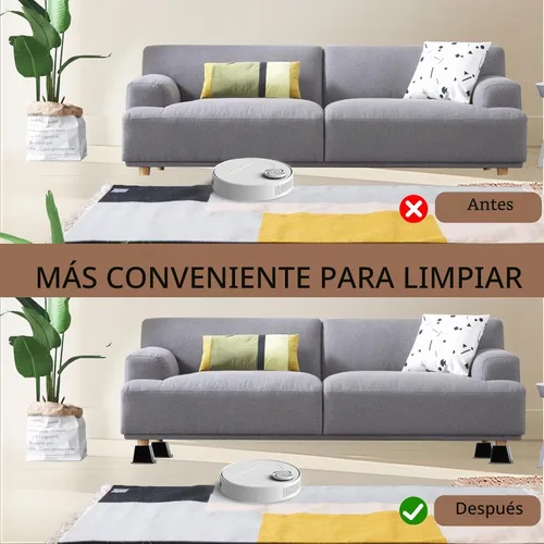 Vista 5 de Paquete de 6 elevadores para muebles de cama, de plástico de calidad de 4 pulgadas, patas de cama negras apilables para sofá, silla, gabinete