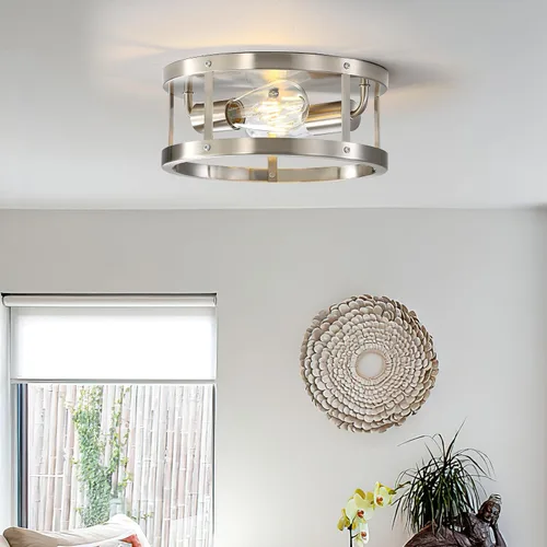 Vista 7 de Lámpara de techo industrial de 2 luces, montaje empotrado, níquel cepillado, lámpara de techo moderna para cocina, dormitorio, sala de estar
