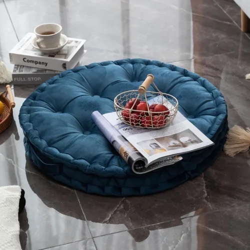 Vista 2 de MOJUN Almohada redonda de meditación, almohadas grandes para adultos, almohada redonda gruesa de terciopelo holandés con asa para yoga, sala de Azul