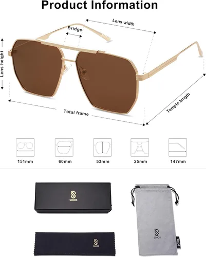 Vista 5 de SOJOS Gafas de sol polarizadas cuadradas retro de gran tamaño para mujeres y hombres estilo vintage UV400 gafas de sol clásicas grandes de metal