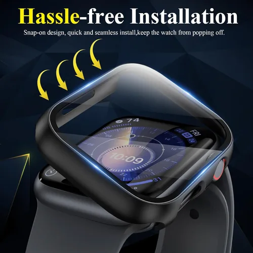 Vista 4 de Funda para Apple Watch Series 9, protector de pantalla de 1.614 pulgadas (1.614 in), serie 8 y 7, carcasa rígida de policarbonato duro de Negro