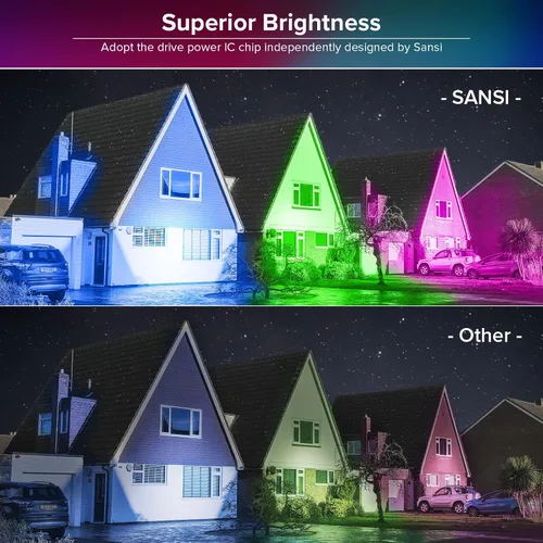 Vista 2 de SANSI Luz de inundación LED superbrillante equivalente a 200 W, RGBW luces LED que cambian de color al aire libre con tecnología de cerámica, 30 W