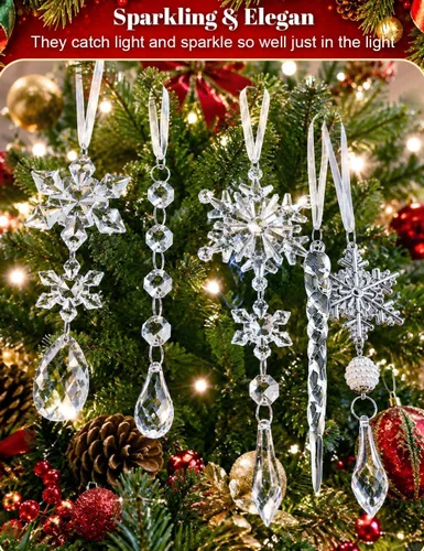 Vista 4 de 23 adornos navideños de cristal, copos de nieve, decoración