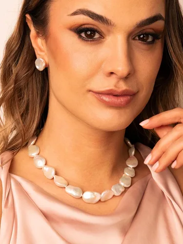 Vista 2 de Secret & You Collar de perlas cultivadas de agua dulce para mujer, forma de moneda barroca de 17.7 in de largo, grandes perlas barrocas