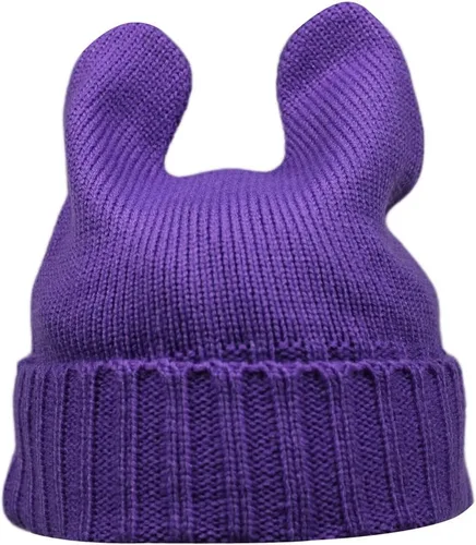 Vista 3 de Gorro de invierno para mujer, diseño de cuerno de diablo, con orejas de gato, diseño de ganchillo, gorro de esquí