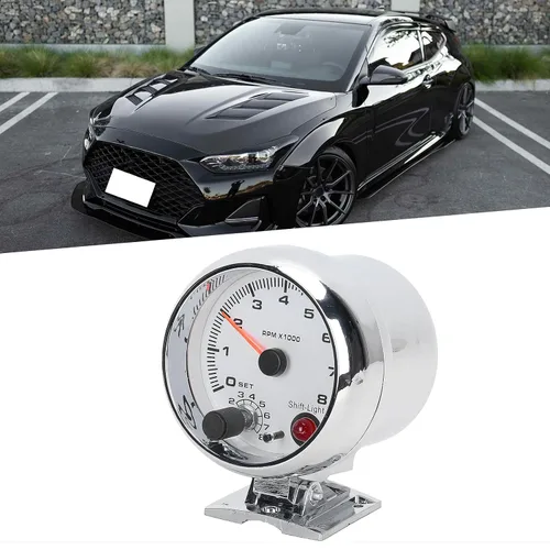 Vista 3 de Tacómetro de coche de 3.75 pulgadas, 0-8000 RPM, 7 luces de fondo de color, medidor de tacómetro, para vehículos de gasolina de 4/6/8 cilindros y 12