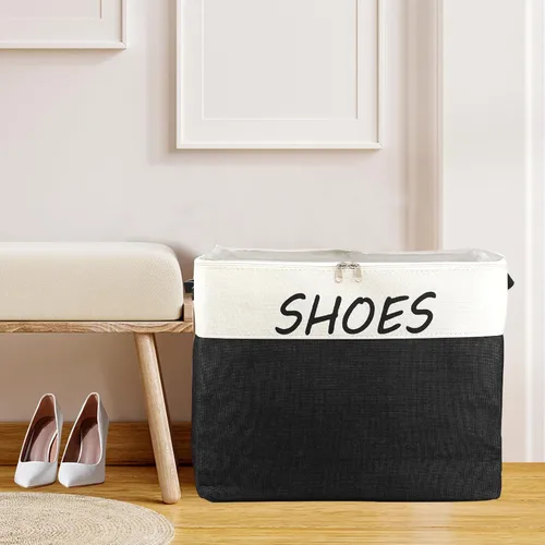 Vista 4 de Organizador grande de almacenamiento de zapatos de entrada, cesta de zapatos para entrada con cubierta transparente, caja plegable para zapatos